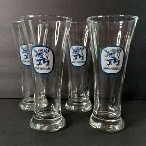 Lowenbrau Pilsner Glass Set of 4 Vintage Beer Glasses Blue Lion On White Logo
